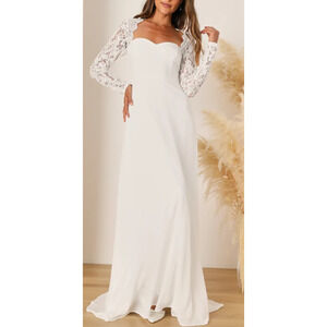 Lulu's White Lace Sleeve Sweetheart Wedding Dress